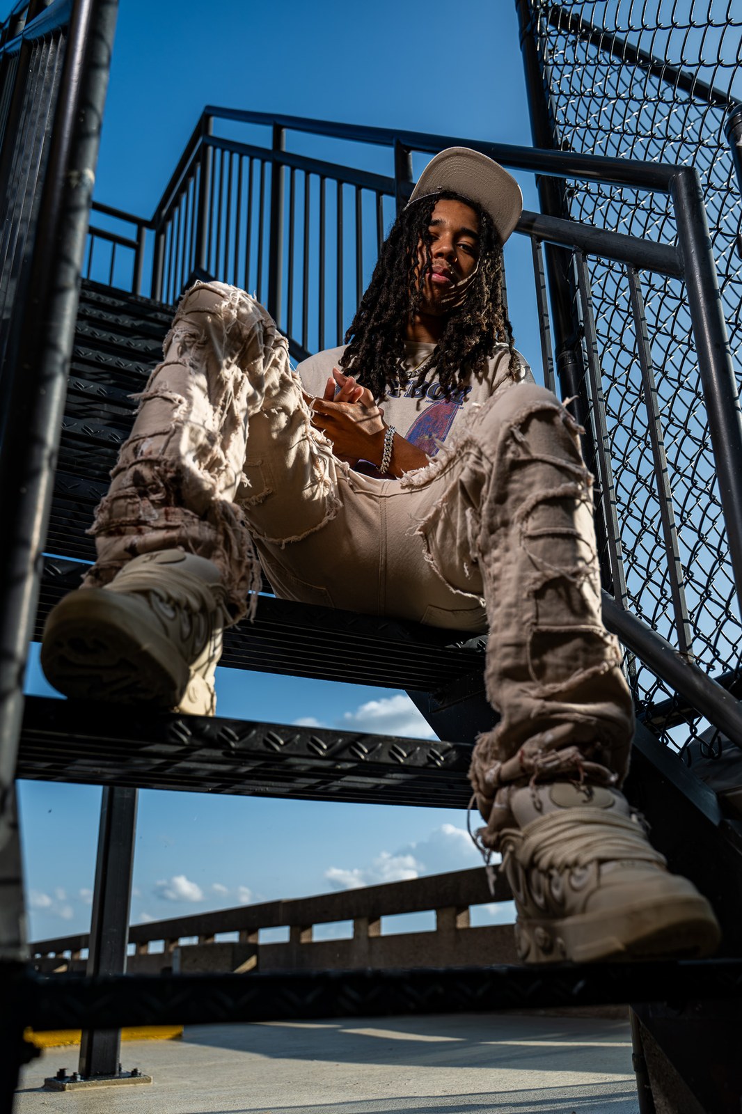 Senior portrait on a stairway, Rochester NY